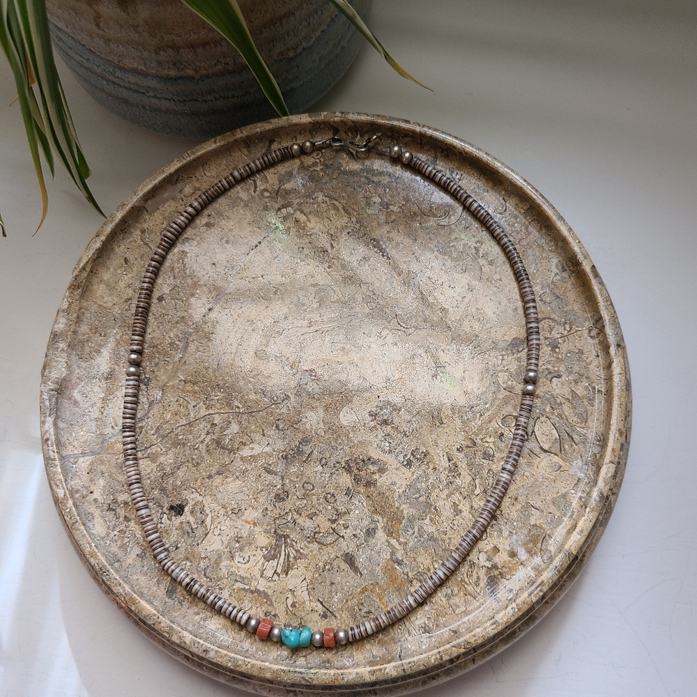 Turquoise Coral Heishi Puka Shell Navajo Native American Necklace - Picture 1 of 5